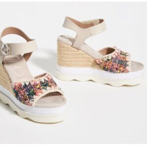 MOU Wedge Heel Maibe Neutral Motif Tweed Espadrille Sandals Size 40